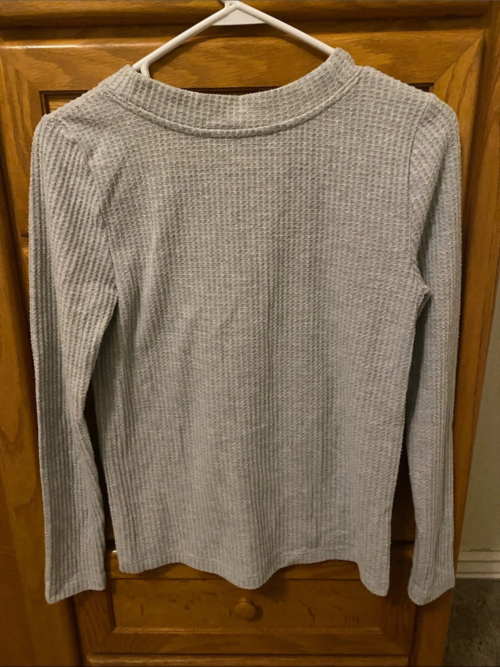 LOFT Light Gray Waffle V-Neck Henley Sweater